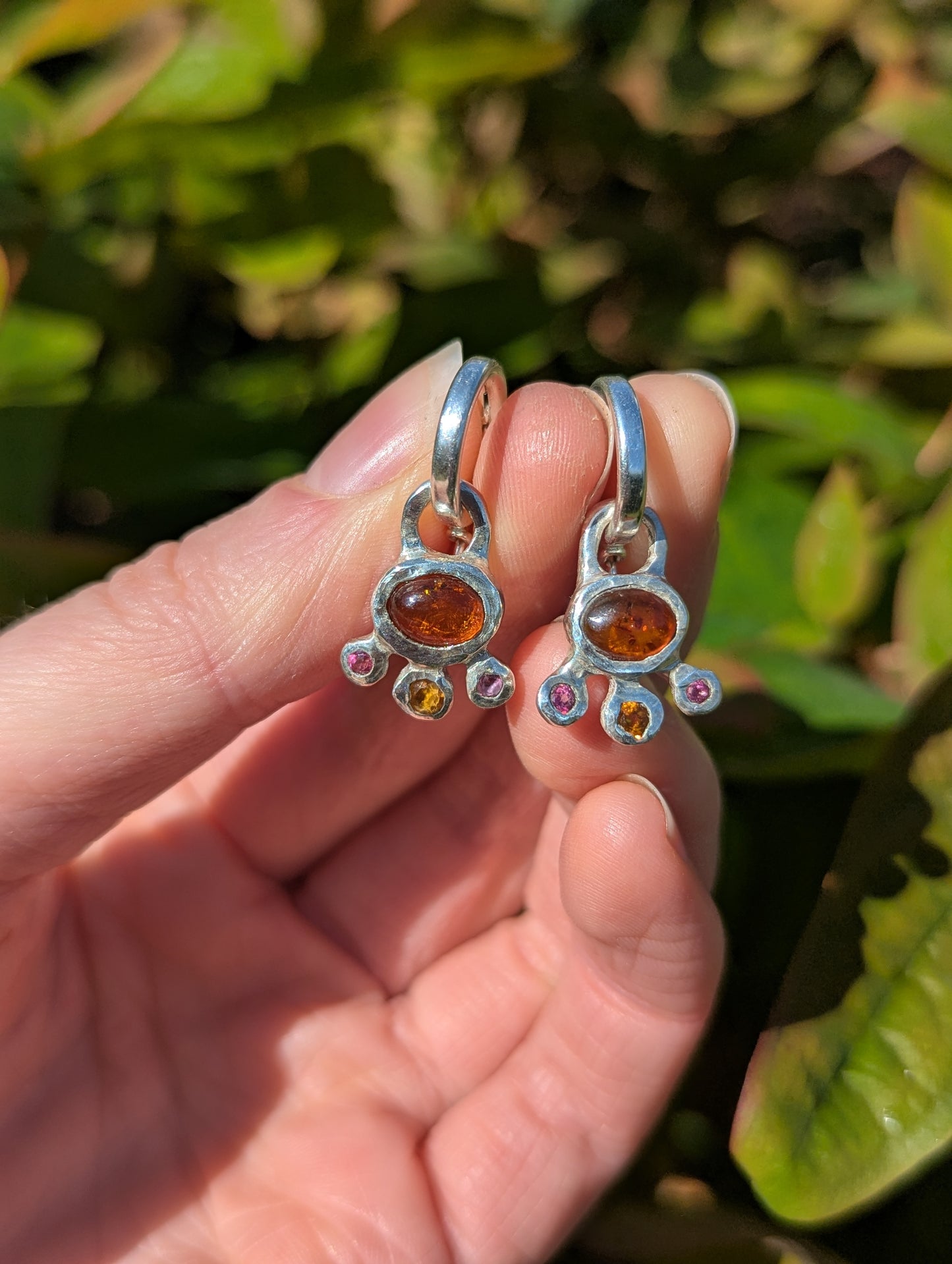 Cute_amber_citrine_and_pink_topaz_recycled_silver_earrings