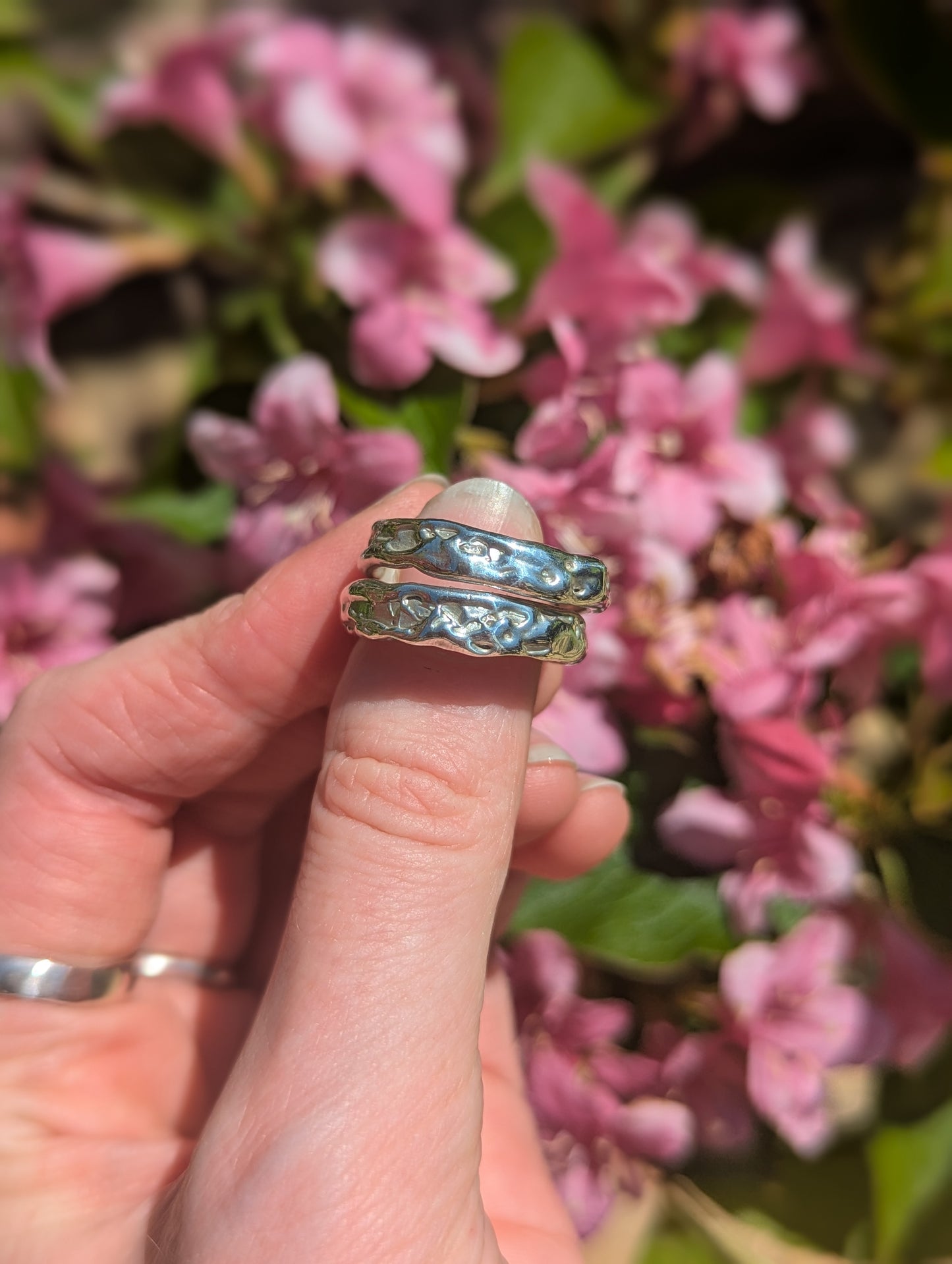 Handmade recycled silver molten ring