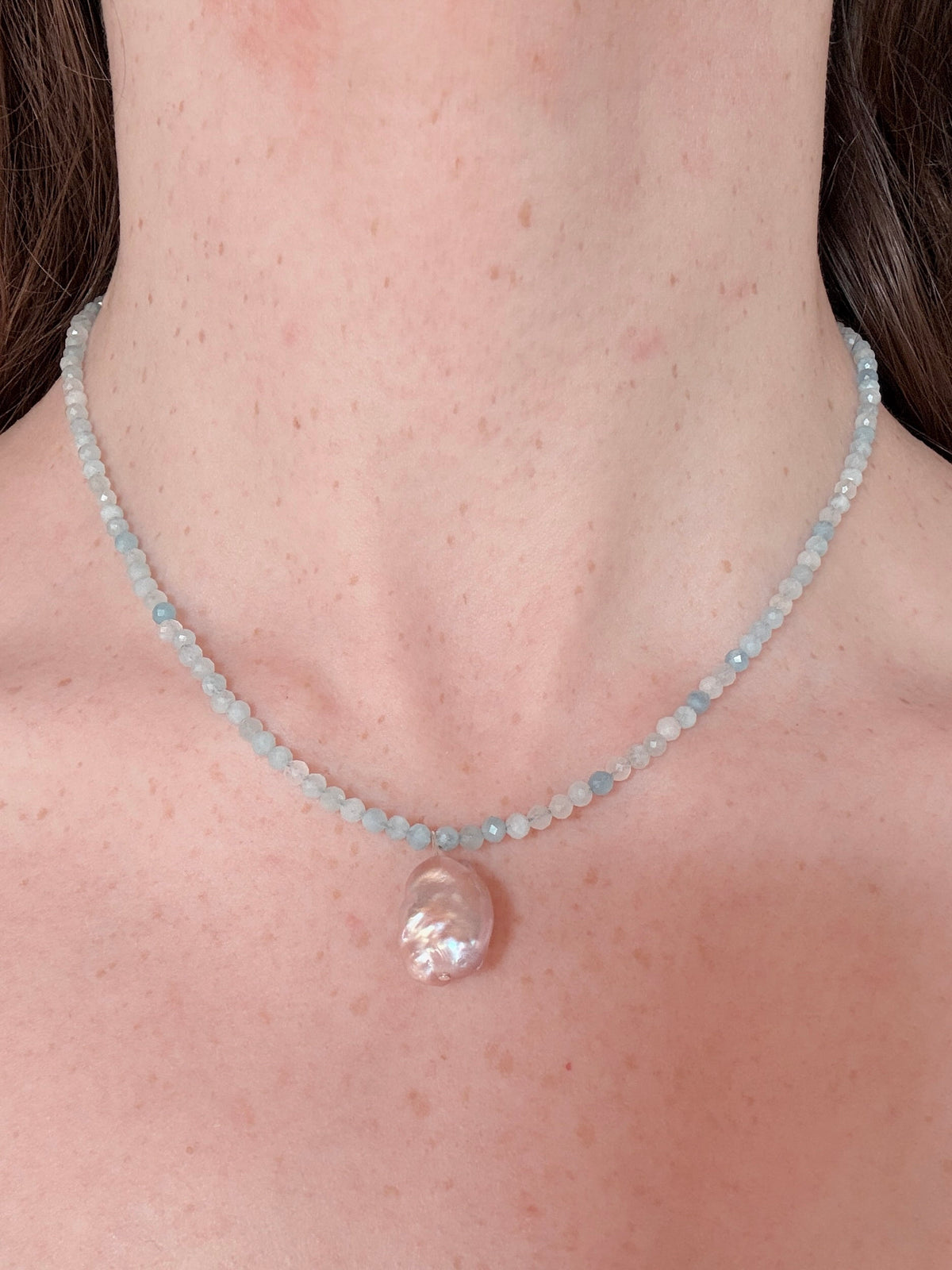 Moonpool Dew | Aquamarine & Lavender Keshi Pearl Necklace