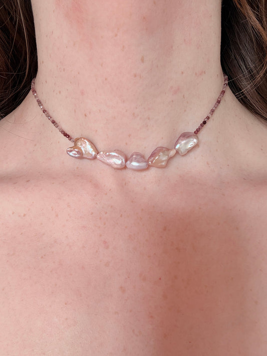 The Fairy Queen's Garland | Spinel & Lavender Keshi Pearl Choker Necklace