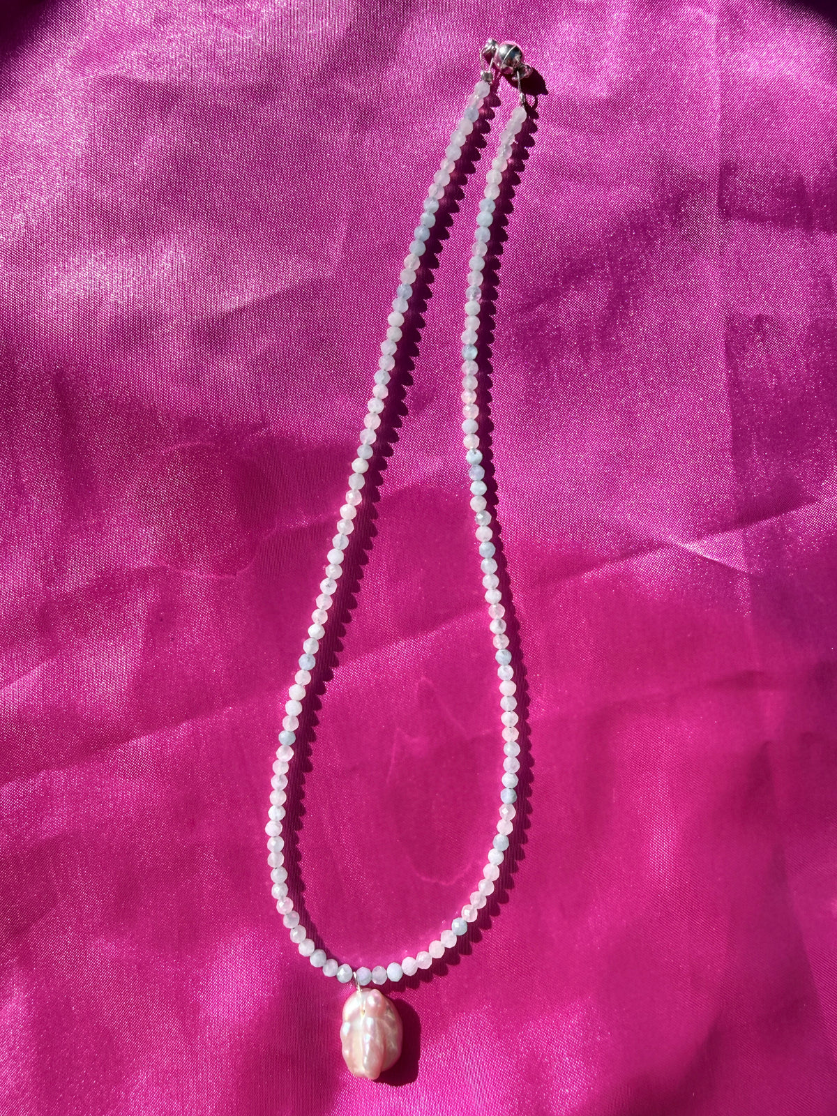 Moonpool Dew | Aquamarine & Lavender Keshi Pearl Necklace