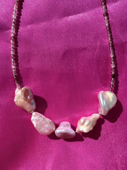 The Fairy Queen's Garland | Spinel & Lavender Keshi Pearl Choker Necklace