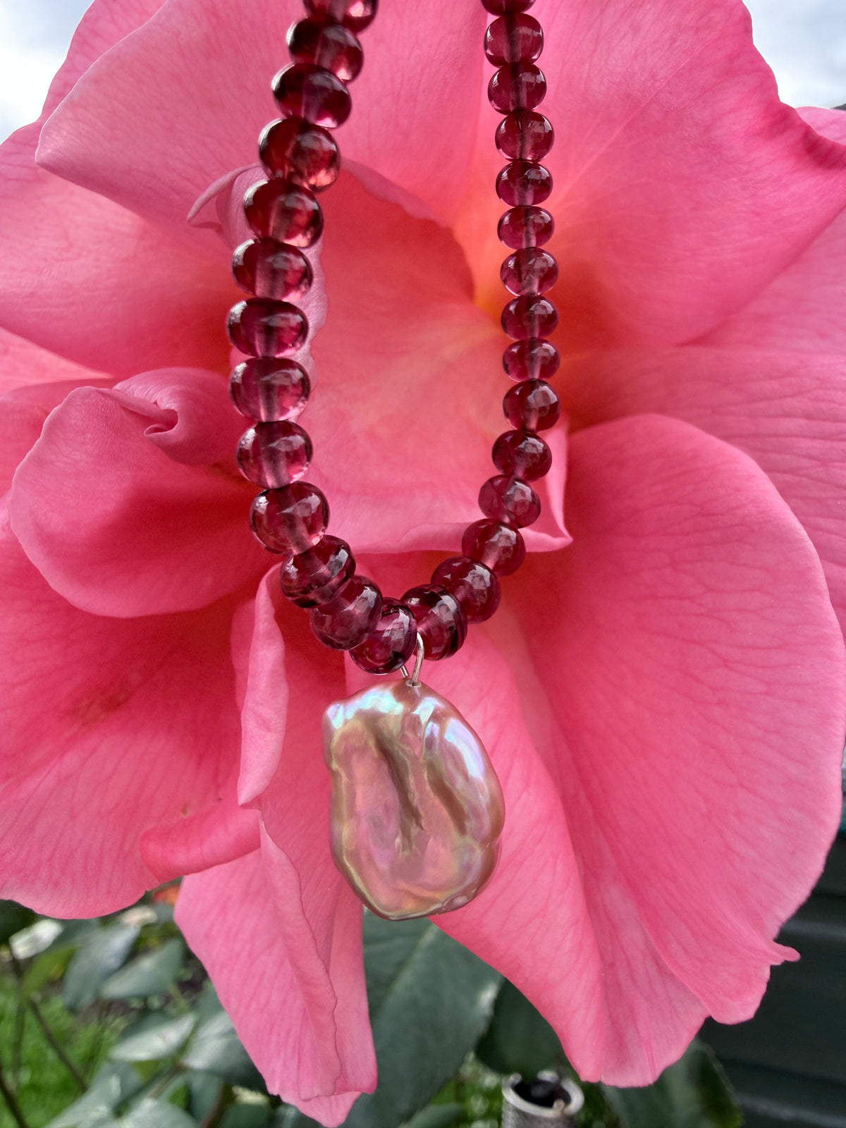 The Fairy Queen's Love Letter | Rhodolite Garnet & Lavender Keshi Pearl Necklace