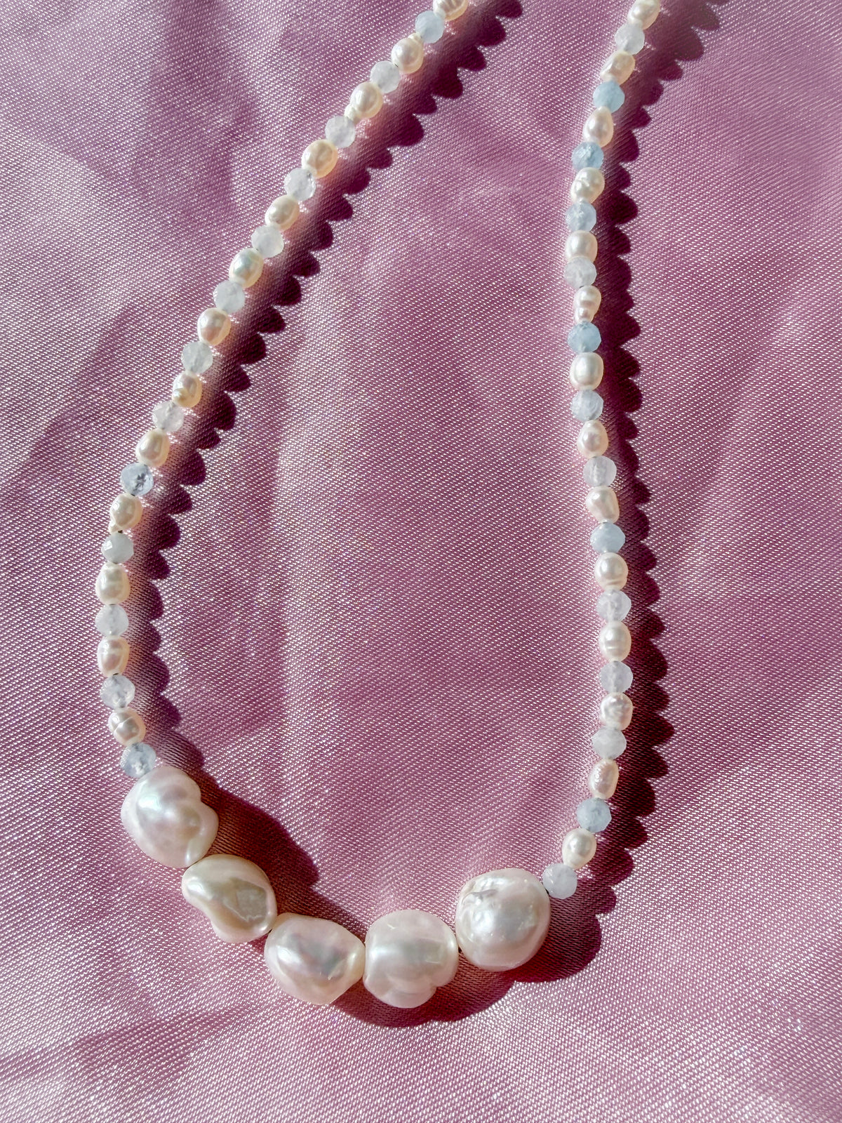 Moonflower Nymph | Aquamarine and Keshi Pearl Necklace