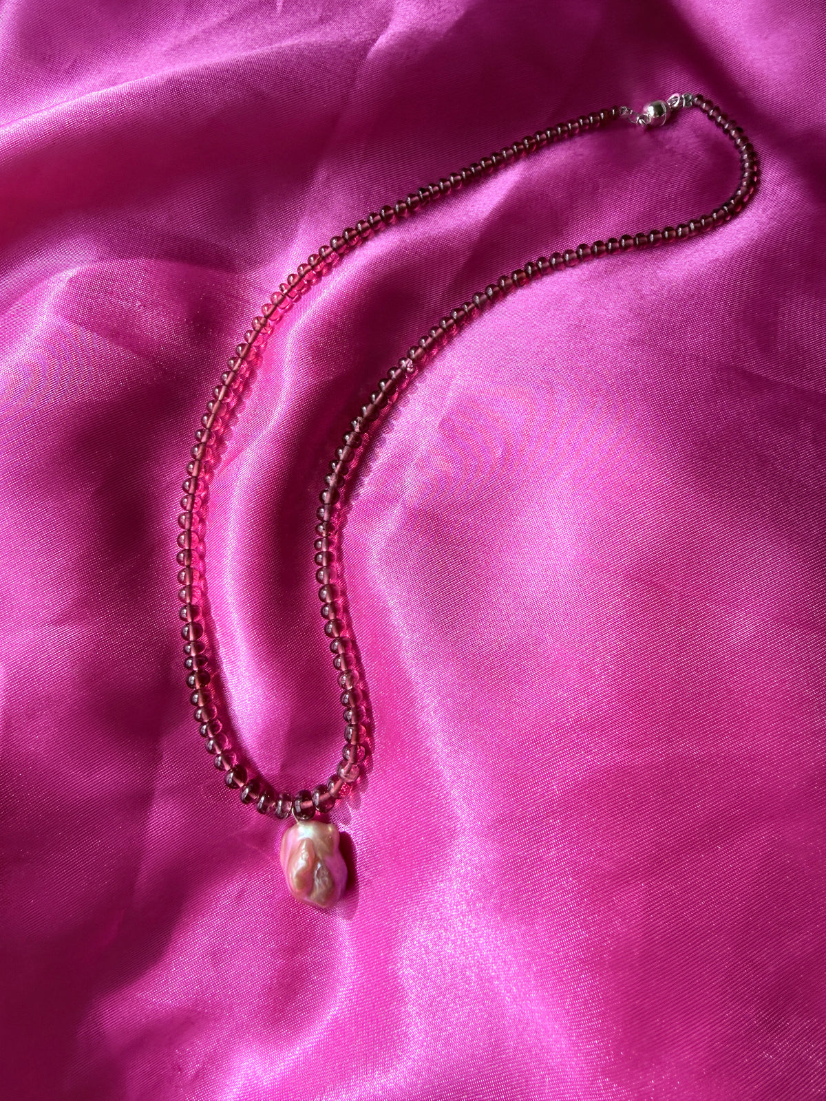 The Fairy Queen's Love Letter | Rhodolite Garnet & Lavender Keshi Pearl Necklace