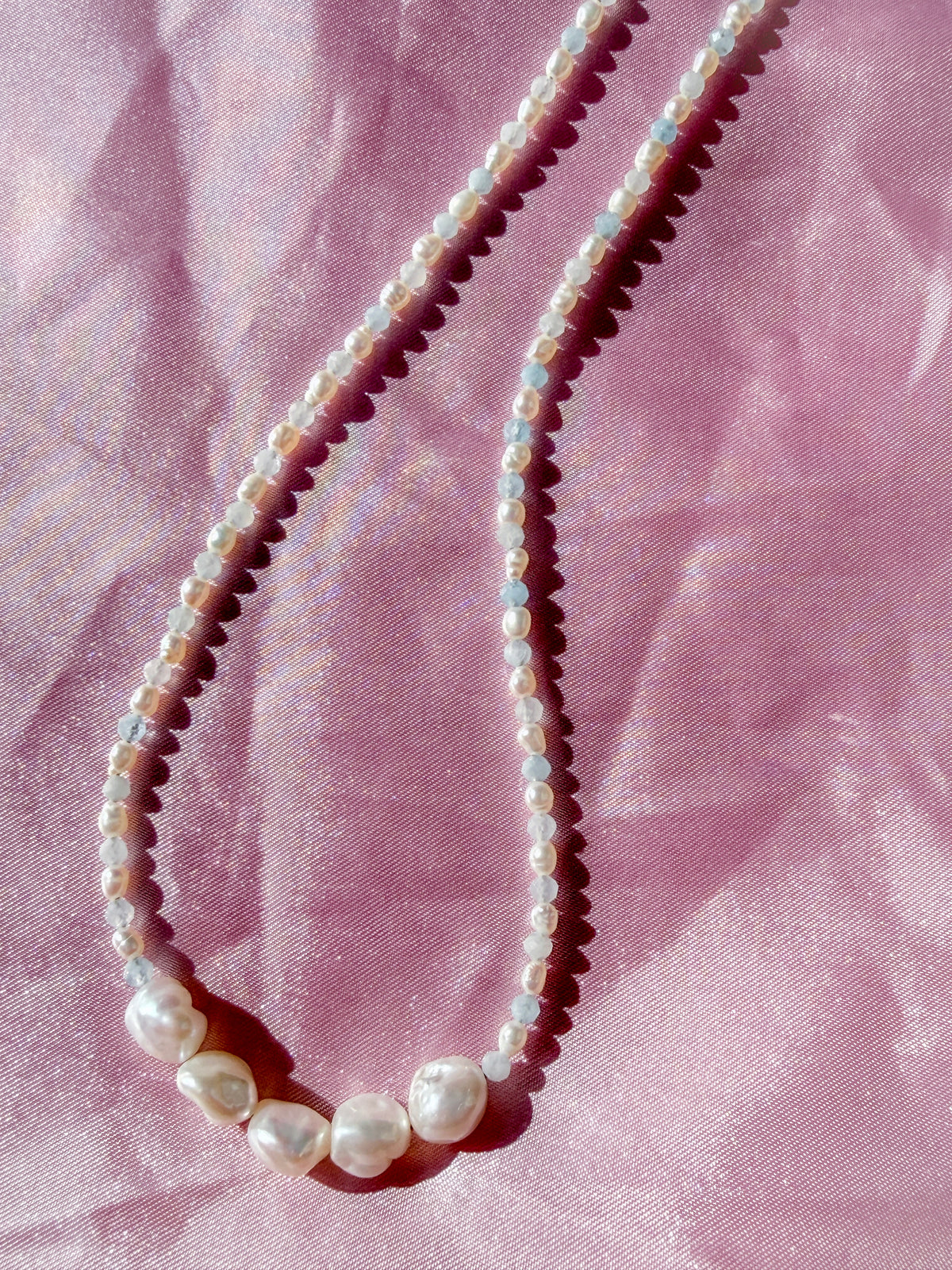 Moonflower Nymph | Aquamarine and Keshi Pearl Necklace