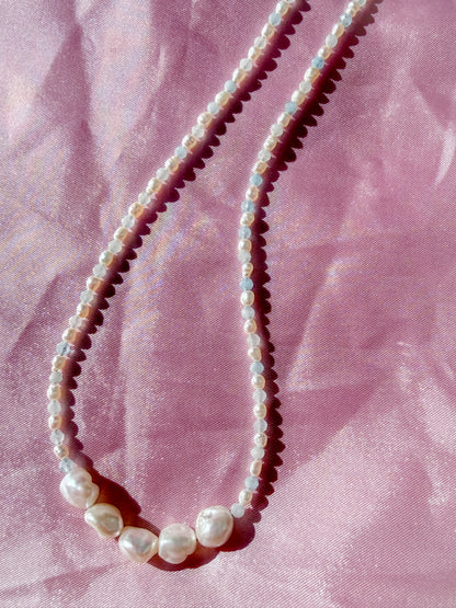 Moonflower Nymph | Aquamarine and Keshi Pearl Necklace