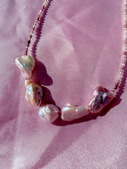 The Fairy Queen's Garland | Spinel & Lavender Keshi Pearl Choker Necklace