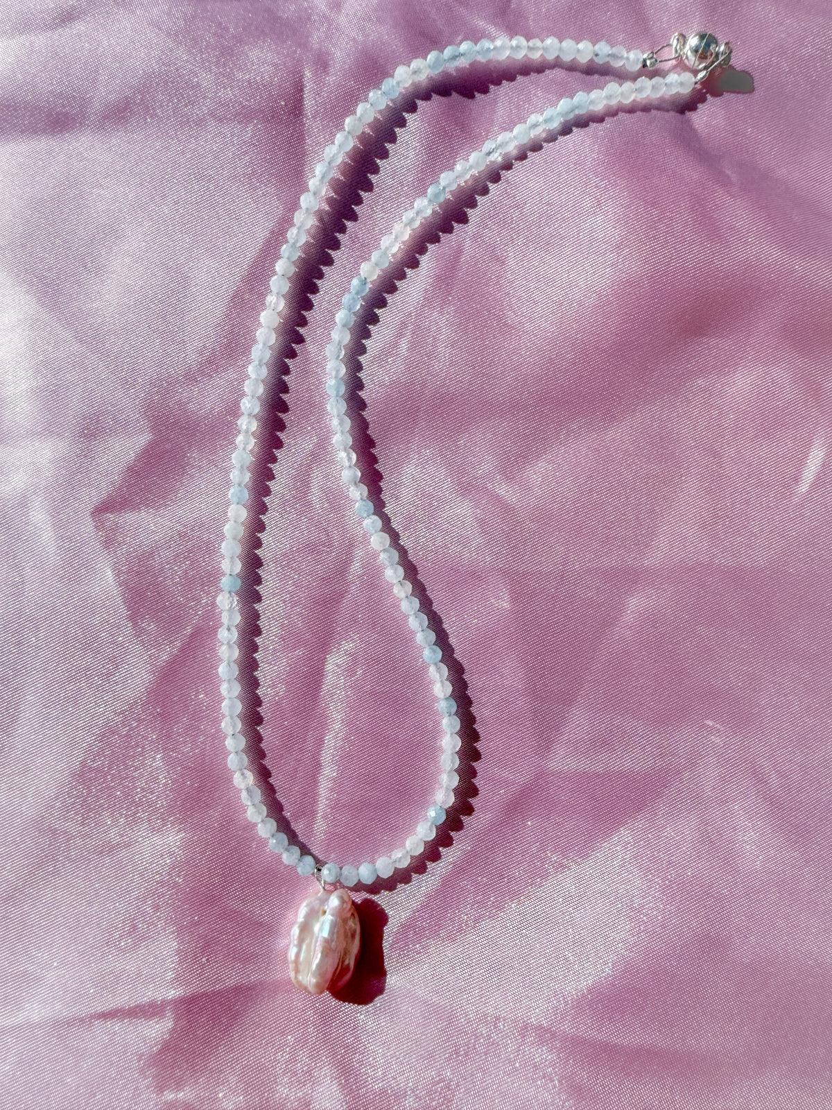 Moonpool Dew | Aquamarine & Lavender Keshi Pearl Necklace