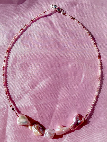 The Fairy Queen's Garland | Spinel & Lavender Keshi Pearl Choker Necklace