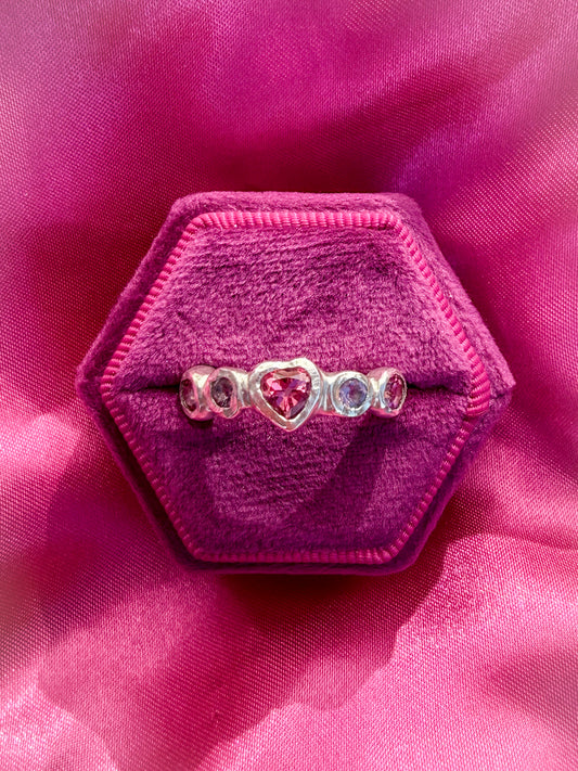 Rosy Heart Ring - One of a Kind - Size UK P