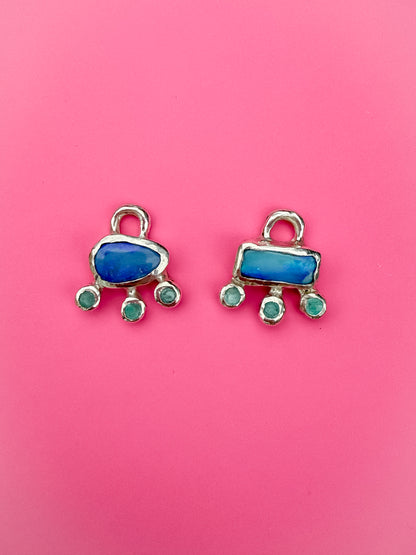 Dreamy handmade silver earring charms with Australian opals and Amazonite gemstones