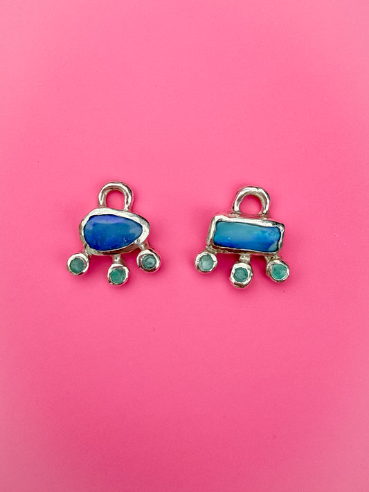 Dreamy handmade silver earring charms with Australian opals and Amazonite gemstones