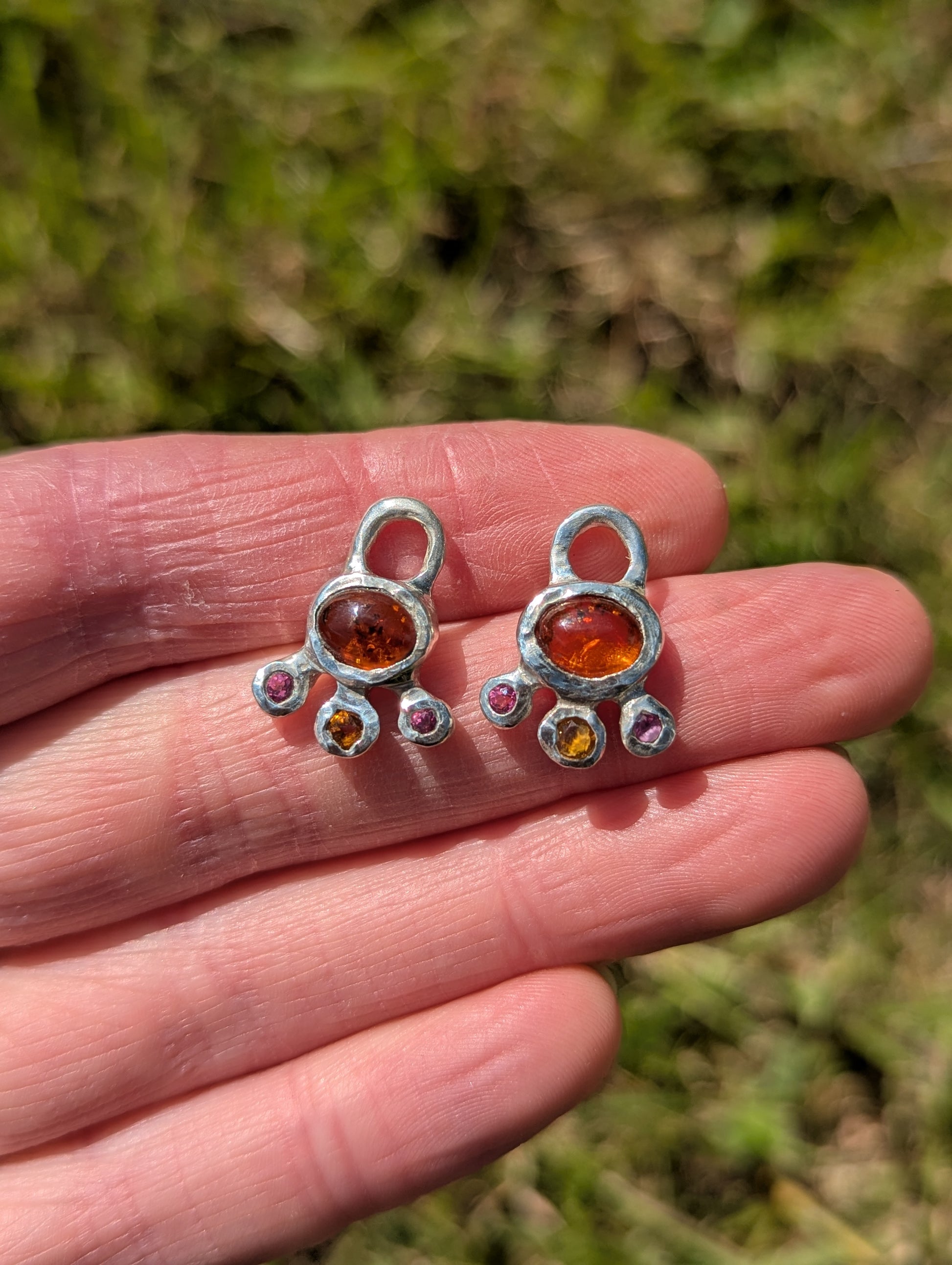 Colourful_y2k_earrings_made_from_recycled_sterling_silver_and_amber_citrine_and_pink_topaz