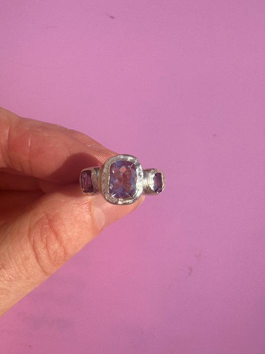 Cushion cut amethyst bohemian handmade silver ring