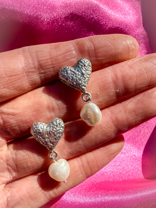 Loveheart Pearl Drop Earrings