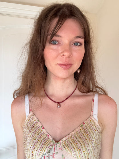 The Fairy Queen's Love Letter | Rhodolite Garnet & Lavender Keshi Pearl Necklace