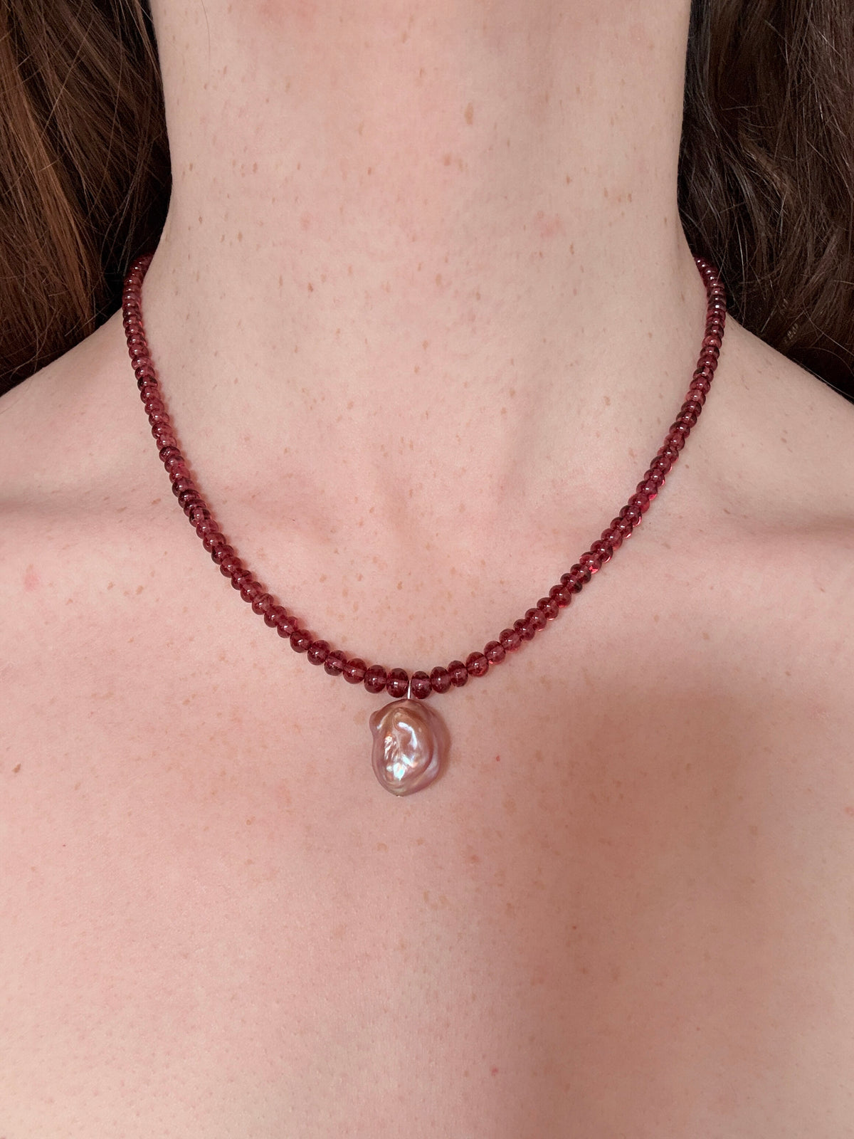 The Fairy Queen's Love Letter | Rhodolite Garnet & Lavender Keshi Pearl Necklace