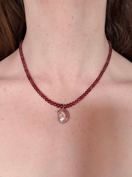 The Fairy Queen's Love Letter | Rhodolite Garnet & Lavender Keshi Pearl Necklace