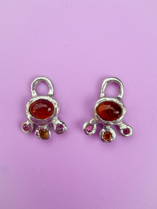 Cute silver earring charms with amber, pink topaz and citrine gemstones