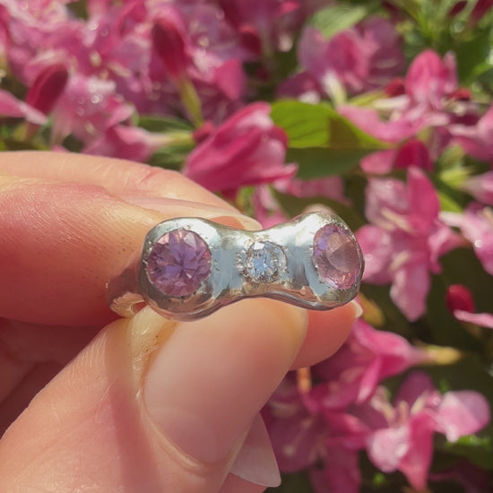 Pink tourmaline & moissanite silver ring video