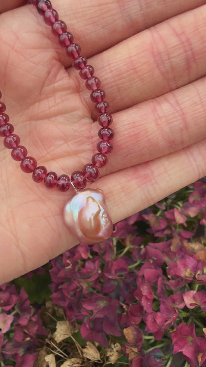 The Fairy Queen's Love Letter | Rhodolite Garnet & Lavender Keshi Pearl Necklace