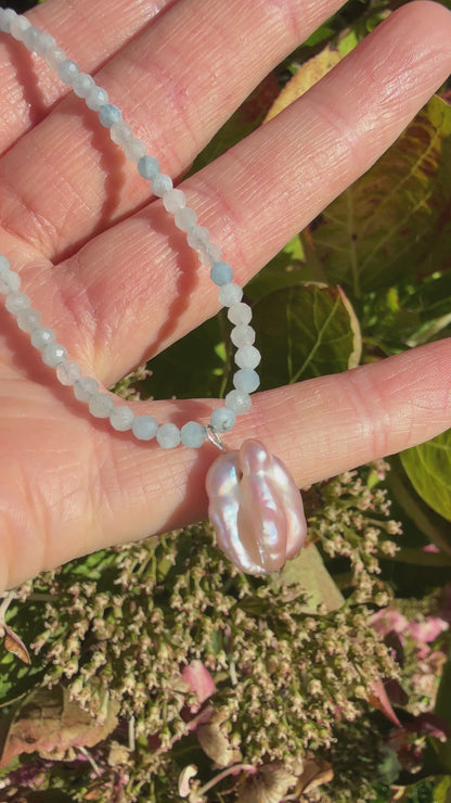 Moonpool Dew | Aquamarine & Lavender Keshi Pearl Necklace
