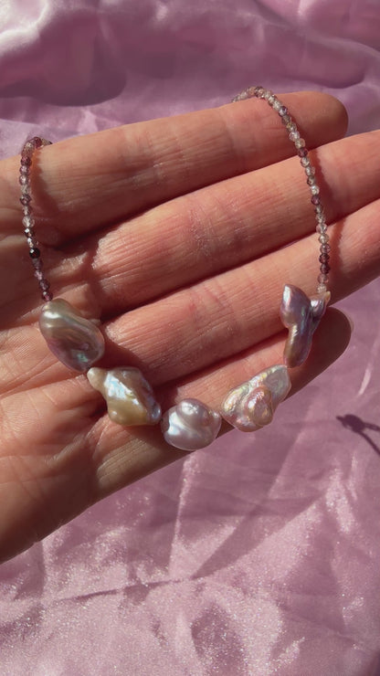 The Fairy Queen's Garland | Spinel & Lavender Keshi Pearl Choker Necklace